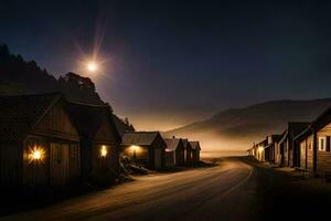 Foto Hintergrund das Mond, Nacht, das Dorf, Norwegen, das Mond, das Dorf,. KI-generiert