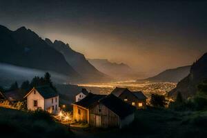 ein Dorf im das Berge beim Nacht. KI-generiert foto