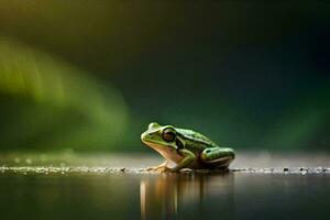 ein Frosch Sitzung auf das Boden im das Wasser. KI-generiert foto