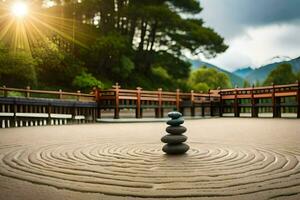 ein Zen Garten mit Steine und ein Zen Garten. KI-generiert foto