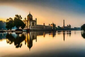 das schön Moschee im Indien beim Sonnenuntergang. KI-generiert foto