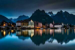 das Stadt, Dorf von altenburg im das Alpen beim Nacht. KI-generiert foto