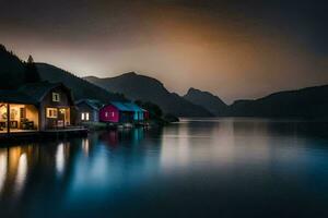 das Haus auf das See durch jonas kvamme. KI-generiert foto