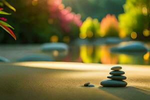 Zen Steine auf das Strand. KI-generiert foto