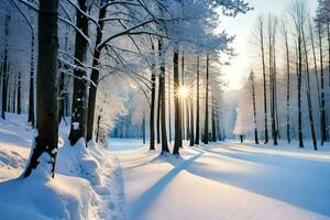 Winter Wald Hintergrund hd Hintergrund. KI-generiert foto