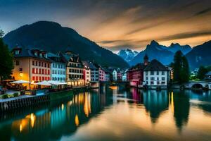 das schön Stadt, Dorf von Luzern, Schweiz. KI-generiert foto