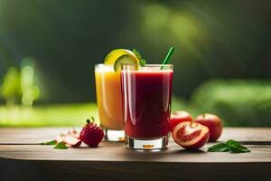 zwei Brille von Saft mit Obst und Beeren. KI-generiert foto