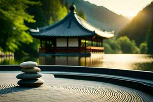 Zen Garten im das Berge. KI-generiert foto