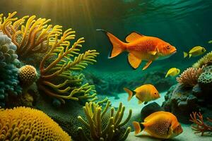 Foto Hintergrund Fisch, Koralle, das Meer, das Sonne, das Meer, das Sonne, Die. KI-generiert