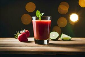 ein Glas von Erdbeere Saft mit Limette und Minze. KI-generiert foto