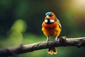 ein bunt Vogel sitzt auf ein Ast. KI-generiert foto