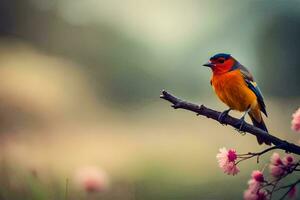 Foto Hintergrund das Vogel, Blumen, Frühling, das Vogel, Frühling, das Vogel, Frühling,. KI-generiert