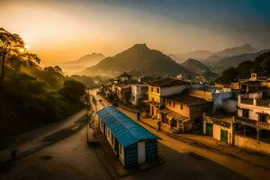 ein Dorf beim Sonnenuntergang im Vietnam. KI-generiert foto