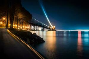 das golden Tor Brücke beim Nacht. KI-generiert foto