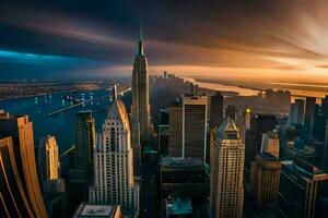 das Sonne setzt Über Neu York Stadt. KI-generiert foto