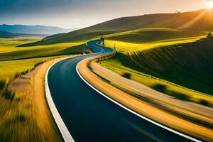 ein lang, Wicklung Straße im das Landschaft. KI-generiert foto