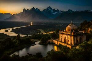 das Sonnenuntergang Über das taj Mahal im Pakistan. KI-generiert foto