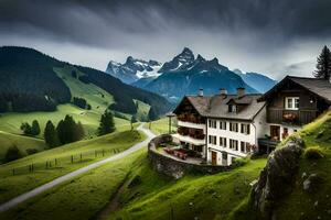 das Haus im das Berge. KI-generiert foto