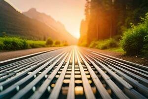 ein Straße mit ein Metall Gitter im das Mitte von Es. KI-generiert foto