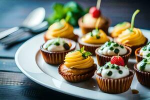 Cupcakes auf ein Platte. KI-generiert foto