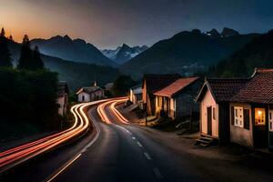 ein lange Exposition Foto von ein Straße im das Berge. KI-generiert