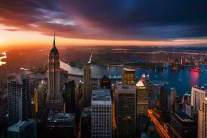 das Stadt Horizont beim Sonnenuntergang im Neu York. KI-generiert foto