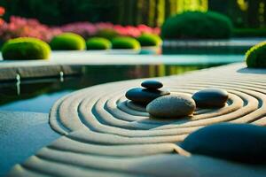 ein Zen Garten mit Steine und Wasser. KI-generiert foto