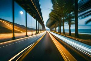 ein verschwommen Bild von ein Autobahn beim Nacht. KI-generiert foto