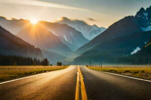 ein Straße mit Berge im das Hintergrund. KI-generiert foto