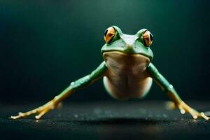 ein Frosch ist Stehen auf es ist Hinter Beine. KI-generiert foto