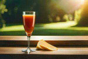 ein Glas von Orange Saft mit ein Scheibe von orange. KI-generiert foto