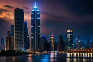 das Stadt Horizont beim Nacht im Dubai. KI-generiert foto