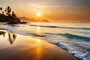 das Sonne setzt auf das Strand im Costa rica. KI-generiert foto