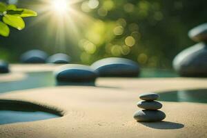 Zen Steine im das Sonne. KI-generiert foto