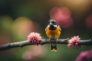 Foto Hintergrund das Vogel, Blumen, Frühling, das Vogel, Frühling, das Vogel, Frühling,. KI-generiert