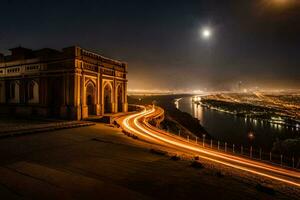 das Mond steigt an Über das Stadt von Karatschi. KI-generiert foto