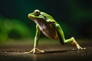 ein Frosch ist Stehen auf es ist Hinter Beine. KI-generiert foto