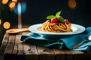 Spaghetti mit Beeren auf ein Platte. KI-generiert foto