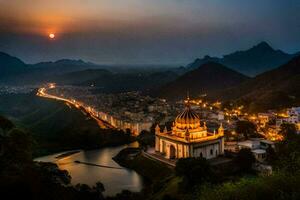 das Sonnenuntergang Über das Stadt von Kaschmir. KI-generiert foto