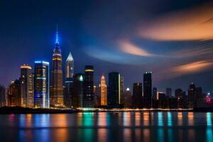 das Stadt Horizont beim Nacht im Dubai. KI-generiert foto