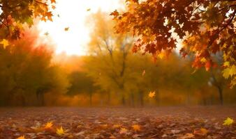 schön Herbst Landschaft mit. bunt Laub im das Park. fallen Blätter natürlich Hintergrund ai generiert foto