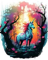 Aussicht von ein Einhorn Illustration und bunt Baum Design foto