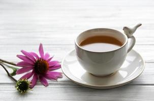 Echinacea-Tee mit frischen Blumen. foto