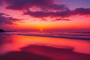 ai offenbart atemberaubend Sonnenuntergang durch das still Strand generiert durch ai foto