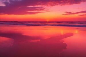 ai offenbart atemberaubend Sonnenuntergang durch das still Strand generiert durch ai foto