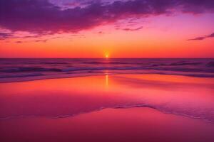ai offenbart atemberaubend Sonnenuntergang durch das still Strand generiert durch ai foto