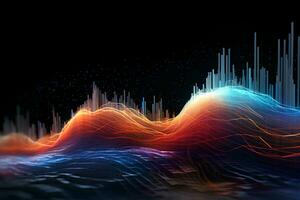 abstrakt Neon- Linien und Bokeh Beleuchtung auf glühend Hintergrund. Konzept zum Infografiken, Daten Visualisierung, grafisch Information. ai generativ foto