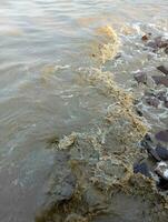 ein braun Fluss mit Felsen und Wasser foto