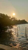 ein braun Fluss mit Felsen und Wasser foto