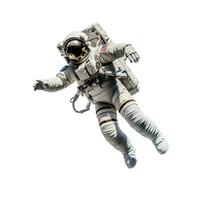völlig bekleidet Astronaut fliegend im Null Schwere, auf ein isoliert Weiß Hintergrund, ai generativ foto